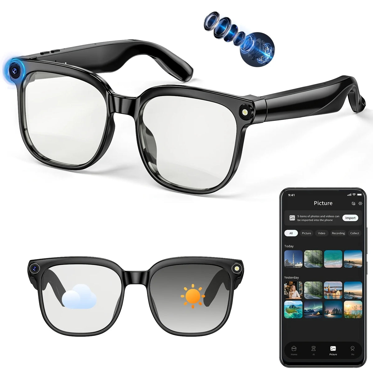 Smart Camera Glasses With HD Recording Bluetooth Translation And Calls