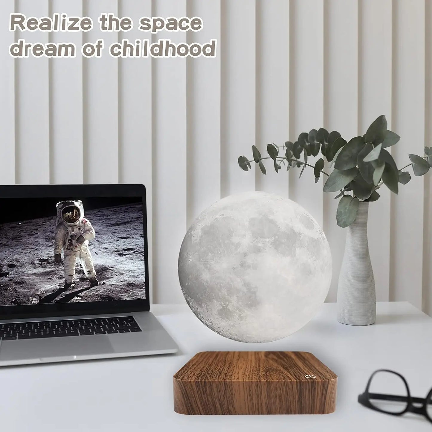 Mexllex Magnetic Floating Moon Lamp With Wooden Base LED Temperatures