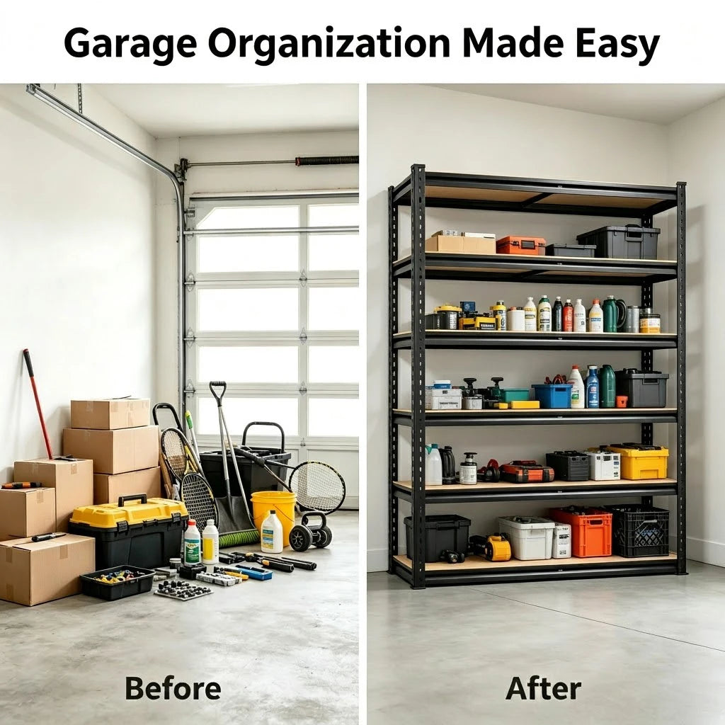 Heavy Duty Metal Storage Rack With Five Adjustable Tier Shelves