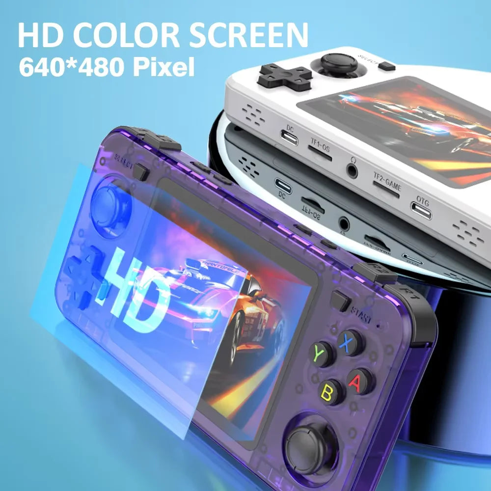 BOYHOM R36H Retro Handheld Game Console Horizontal Console with 2 Joysticks 3000mAh Battery 3.5 Inch IPS 64G 15000+ Game