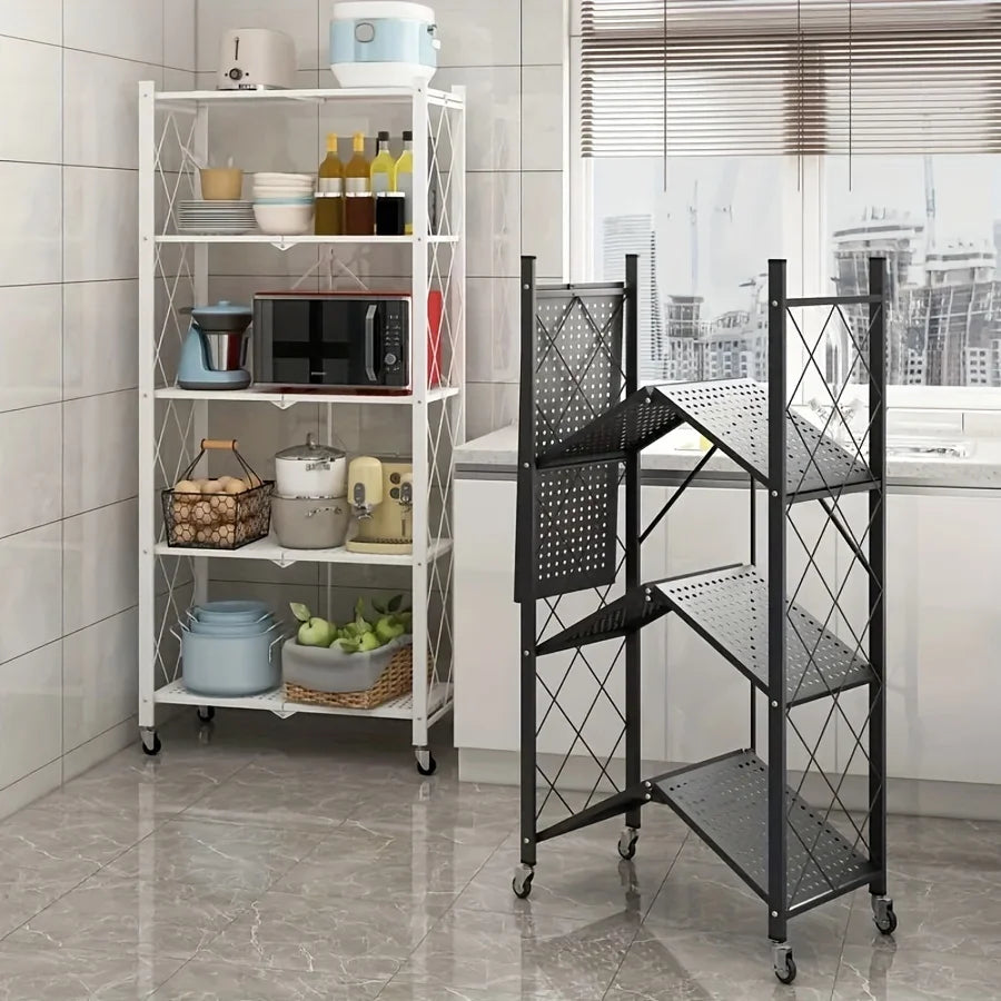 Heavy Duty Foldable Metal Storage Rack On Wheels For Garage Kitchen