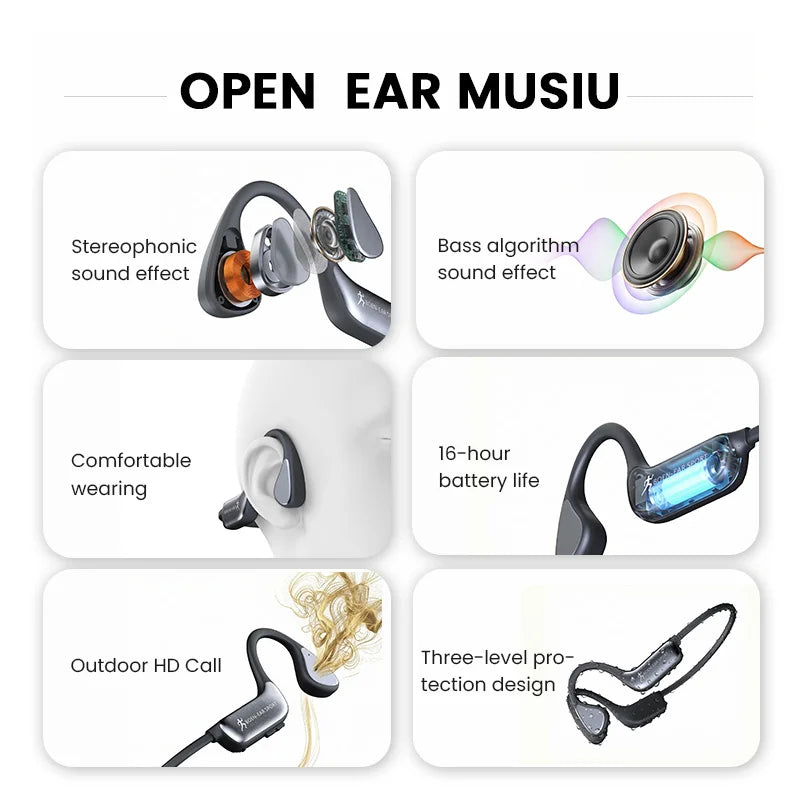 Bone Conduction Wireless Bluetooth Headphones Waterproof With Mic