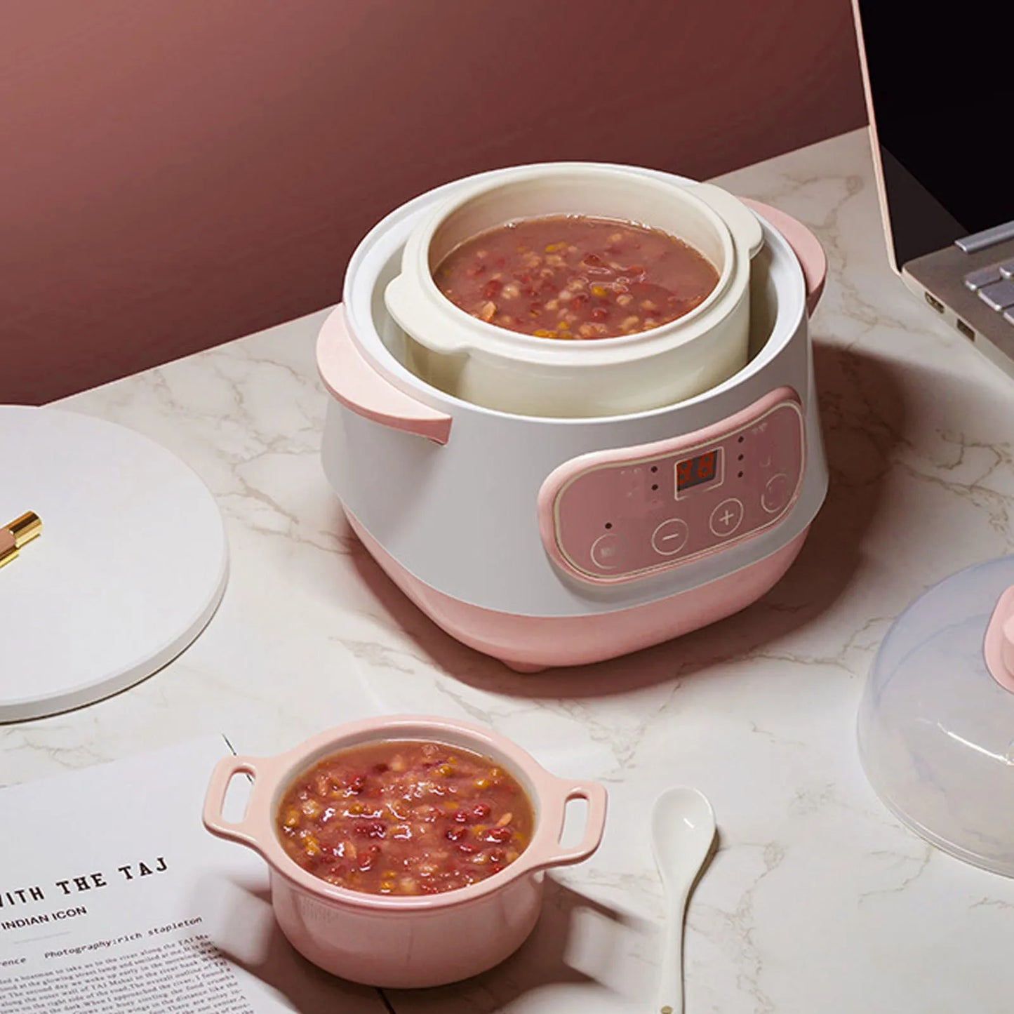 Romellar Mini Rice Cooker Electric Stew Pot Anti Dry Burn