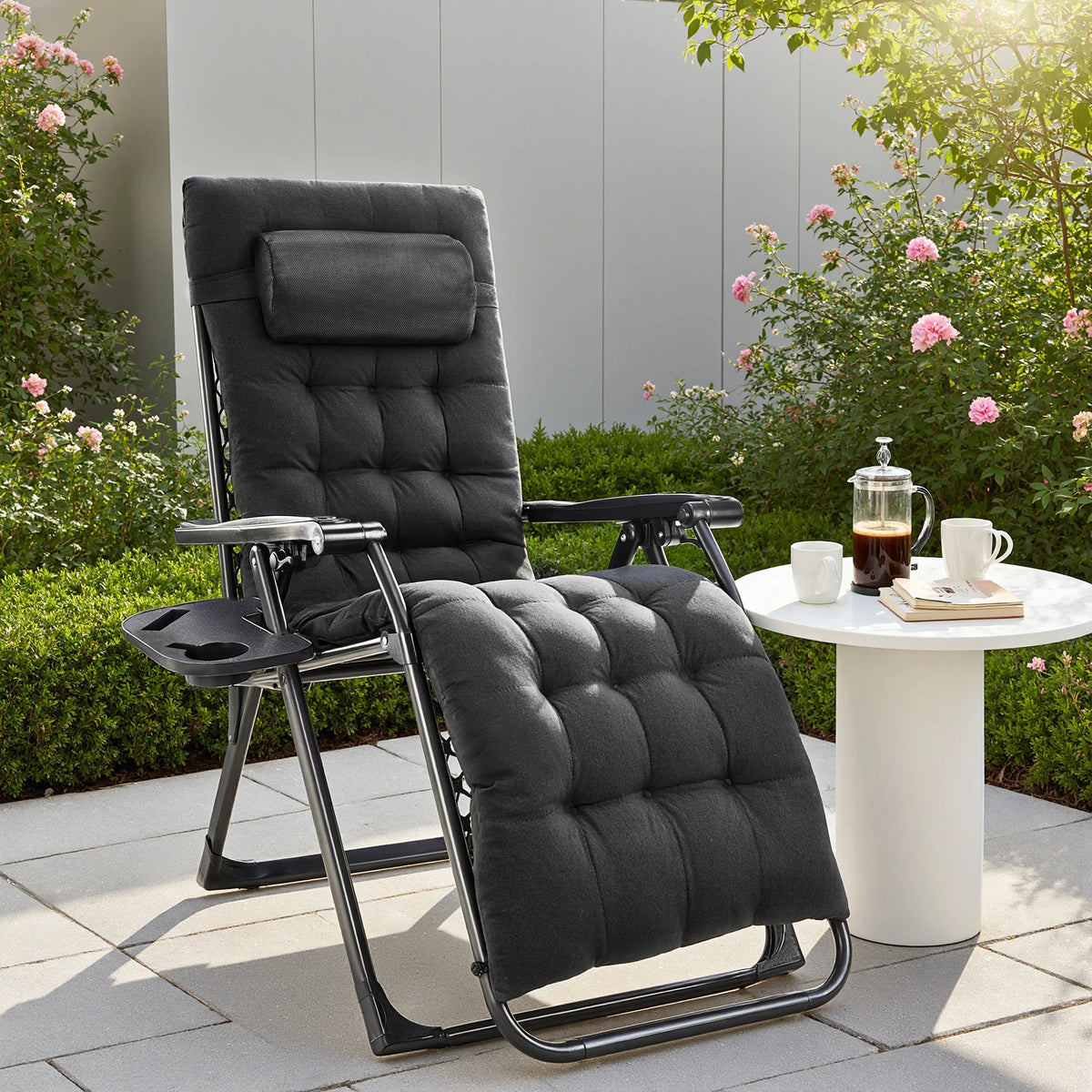 JHK Zero Gravity Portable Recliner Camping Patio Outdoor Garden Lounge Chair with Cup Holder Trays Adjustable Pillow for Backyard