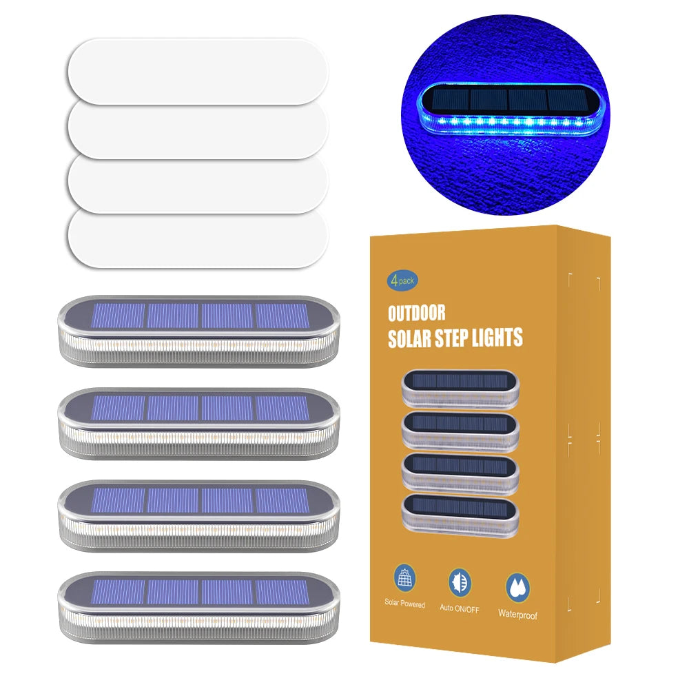 Solar LED Deck Lights 4 Pack Auto On Off Outdoor IP68 Waterproof