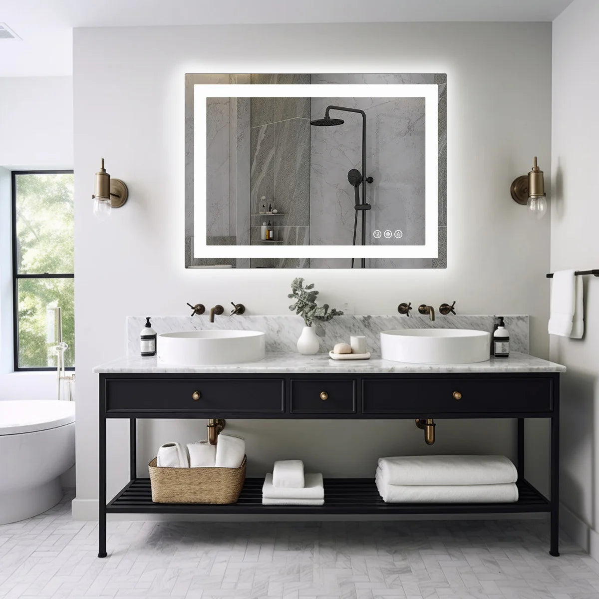JHK LED Bathroom Vanity Mirror With Memory Function Front Light And Backlit