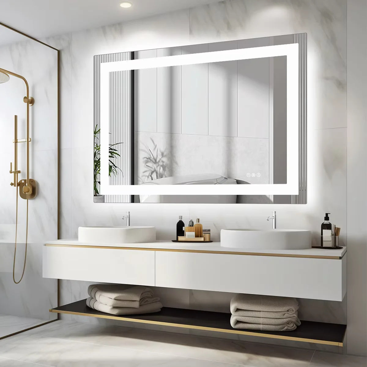 JHK LED Bathroom Vanity Mirror With Memory Function Front Light And Backlit