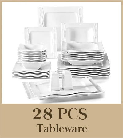 MALACASA Porcelain Dinnerware Set With Plates Bowls Salt Pepper Pots