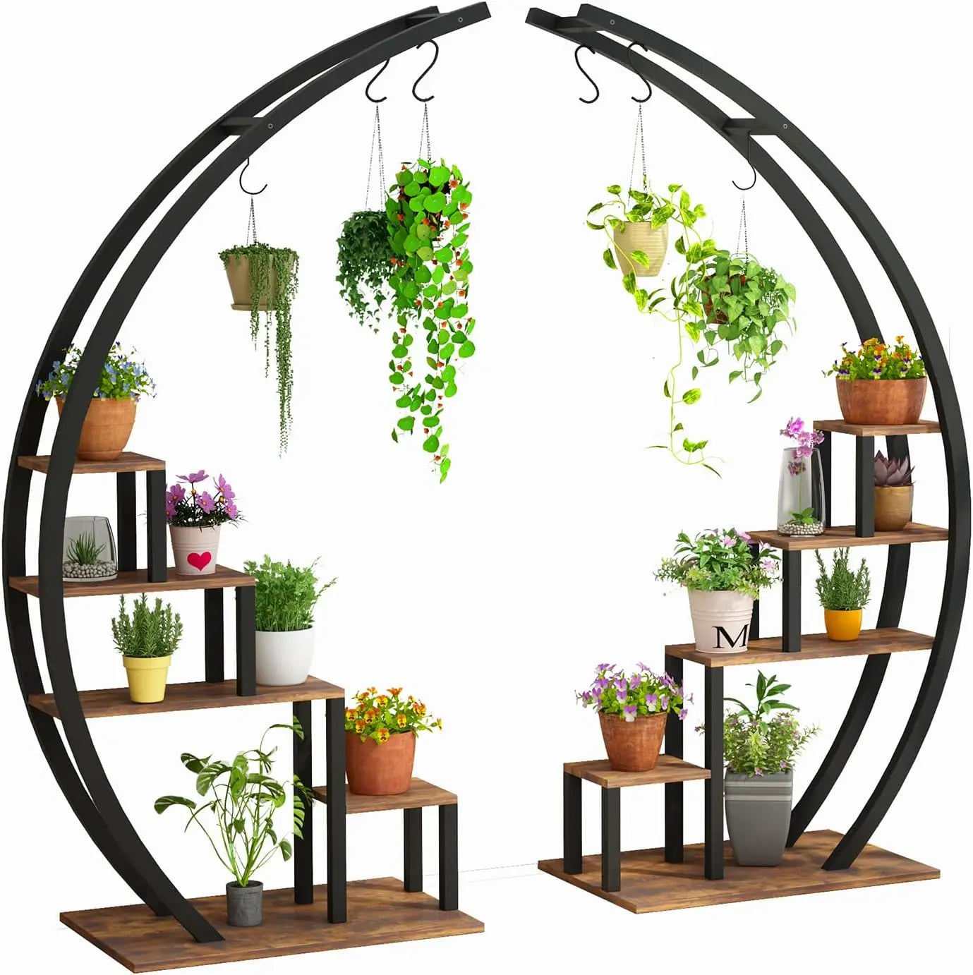 TWISTER.CK Two Pack Five Tier Metal Plant Stand Half Moon Indoor