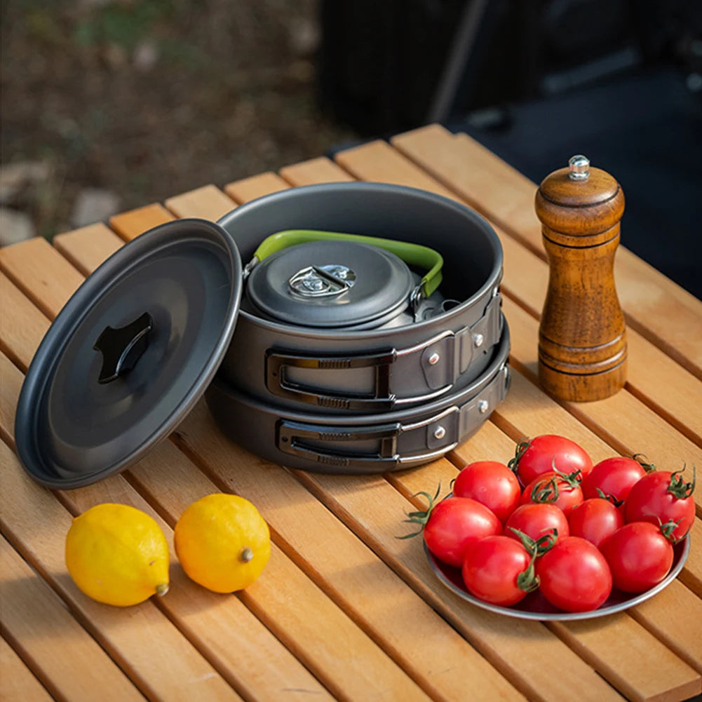 APWIKOGER 3-Piece Camping Cookware Set Portable Pot Pan Kettle