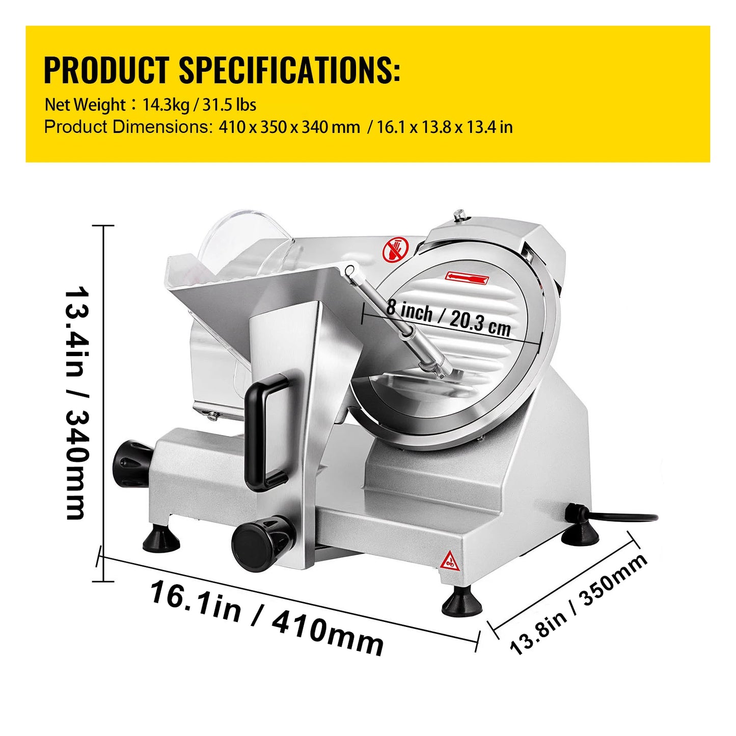 SucceBuy Electric Meat Slicer With Carbon Steel Blade Adjustable Thickness