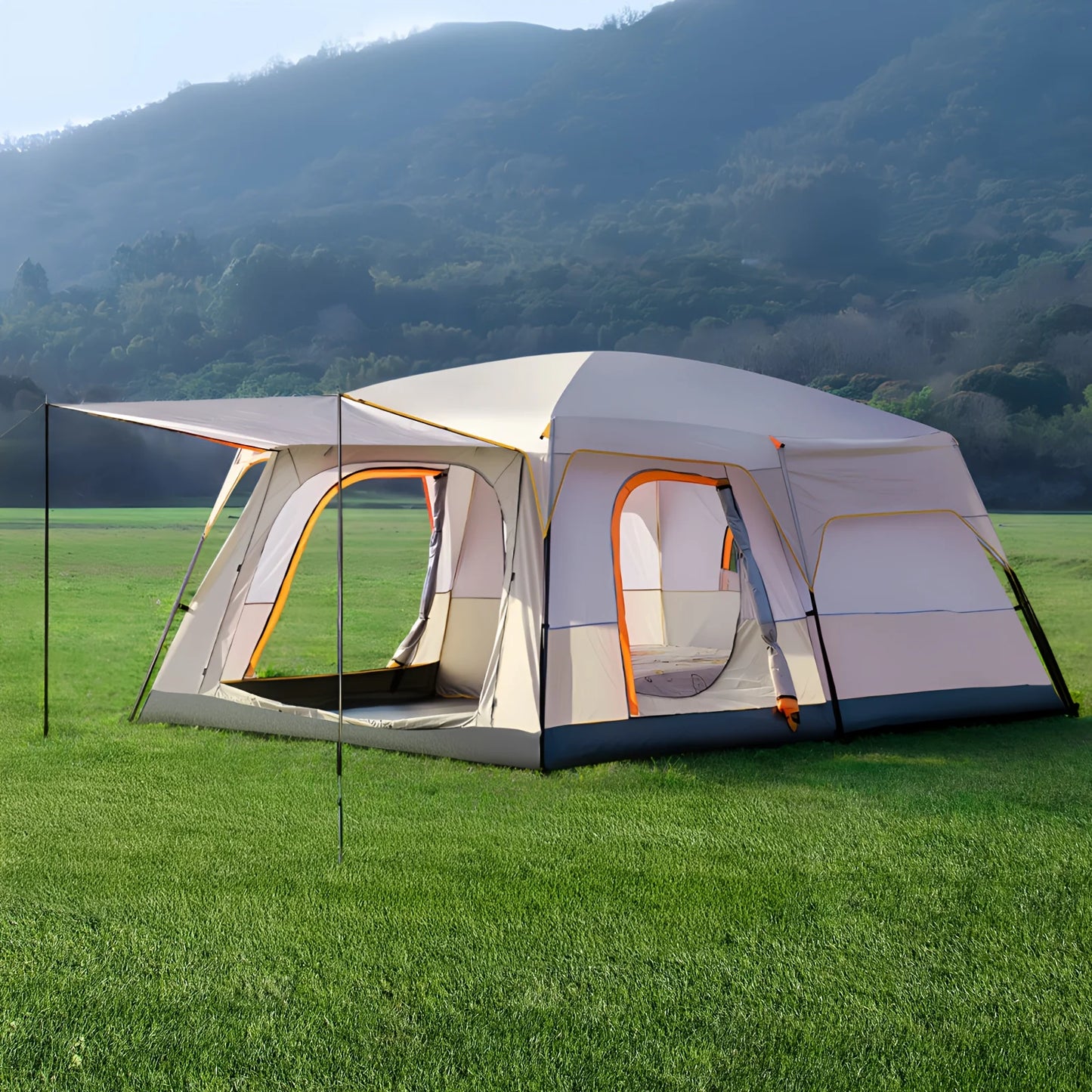 Family Camping Tent With Mosquito Screen And Sunscreen Protection