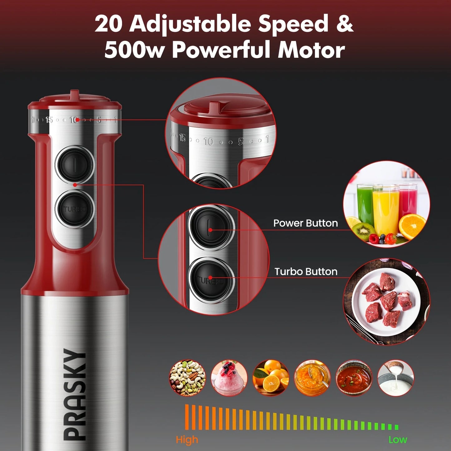 Prasky 5in1 Handheld Immersion Blender With High Power Motor