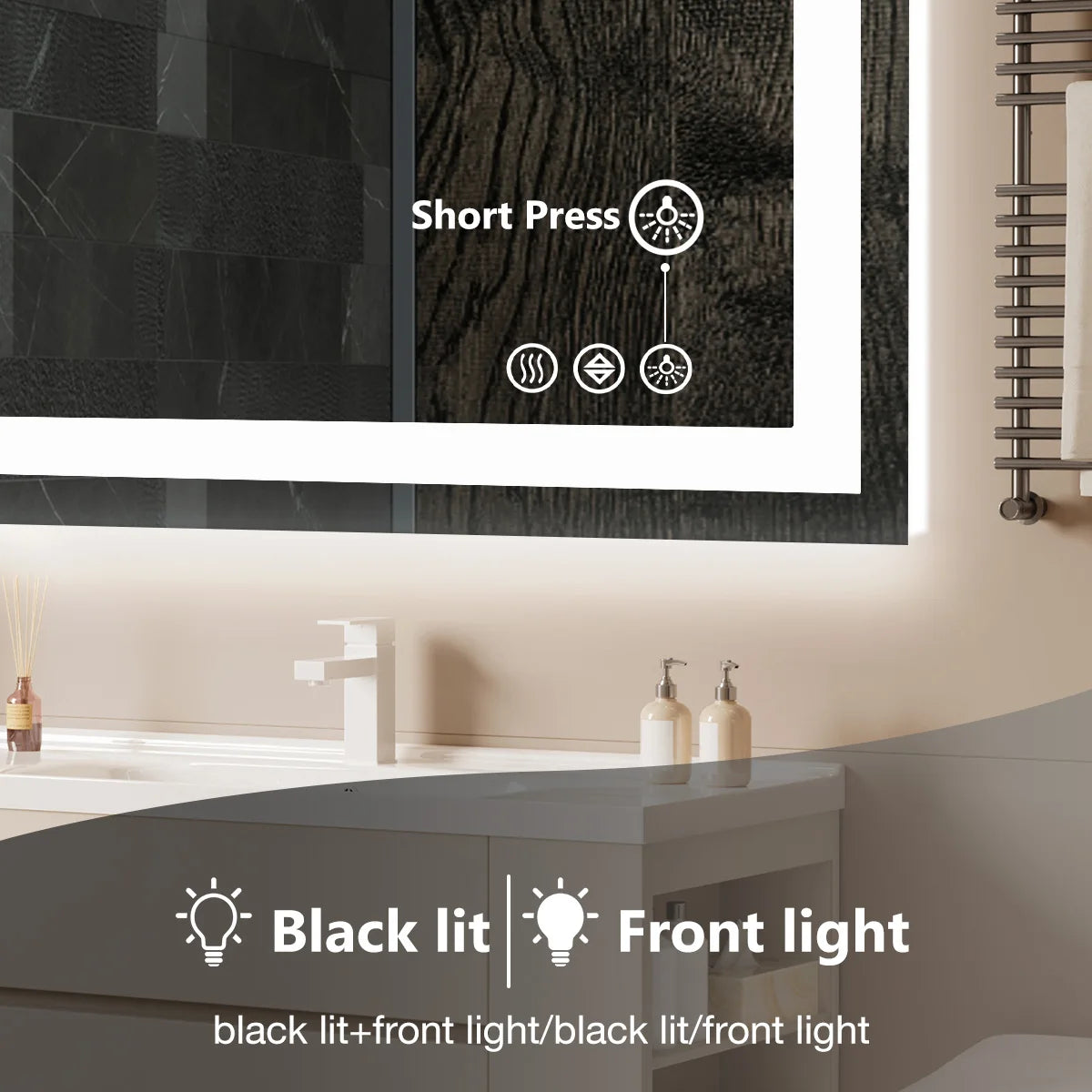 JHK LED Bathroom Vanity Mirror With Memory Function Front Light And Backlit
