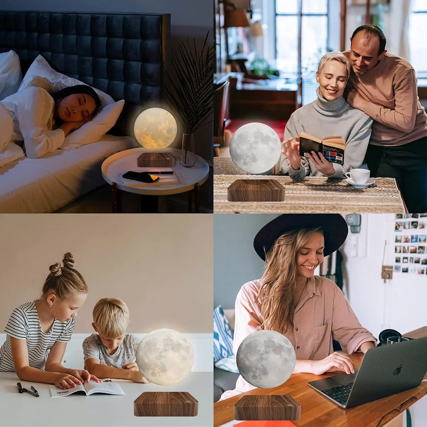 Mexllex Magnetic Floating Moon Lamp With Wooden Base LED Temperatures