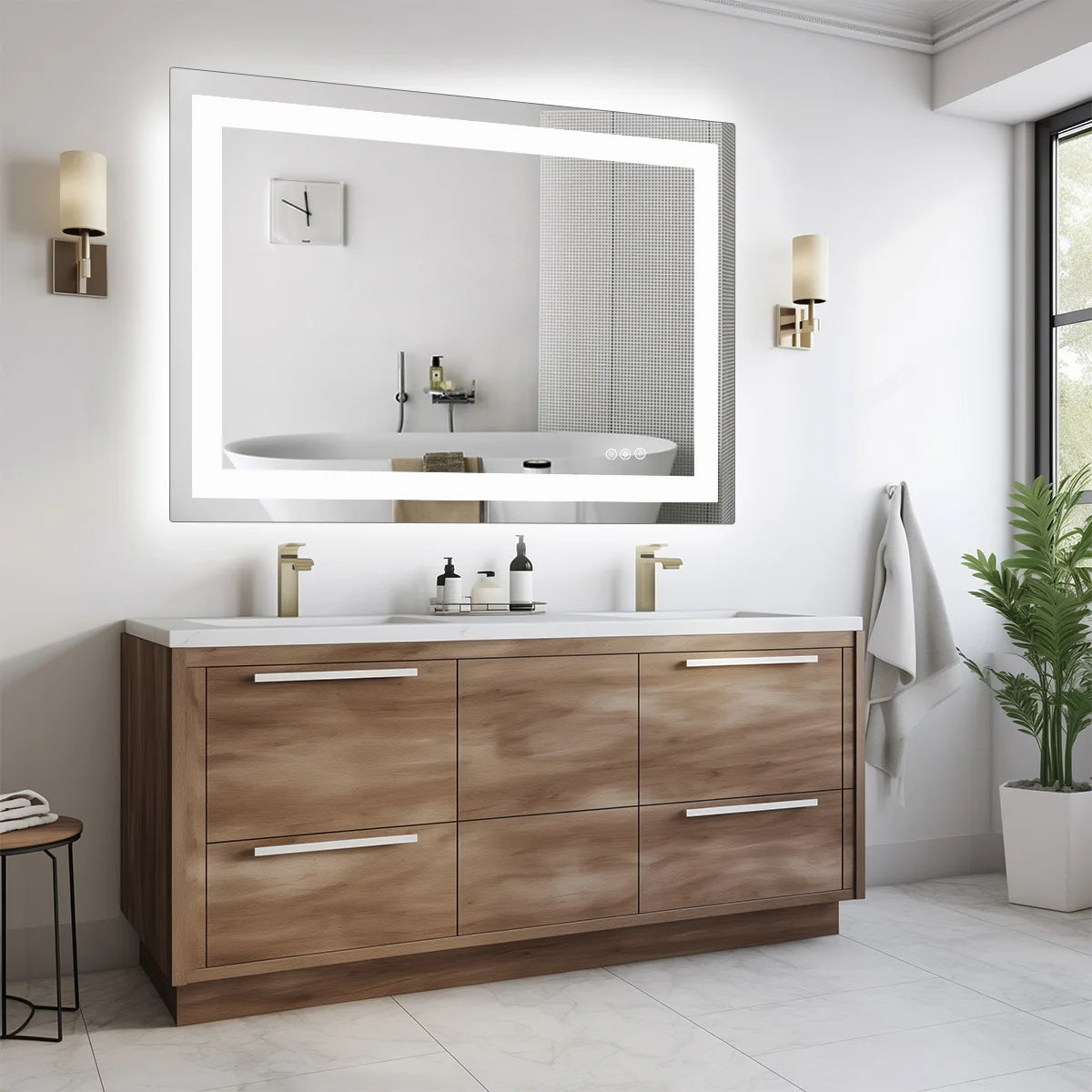 JHK LED Bathroom Vanity Mirror With Memory Function Front Light And Backlit