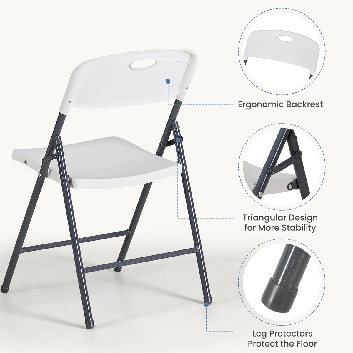 JHK 2/4/6 Pack Plastic Stackable Folding Chairs Portable Dining Chairs Set Heavy Duty with Ergonomic Back Easy to Use for Home