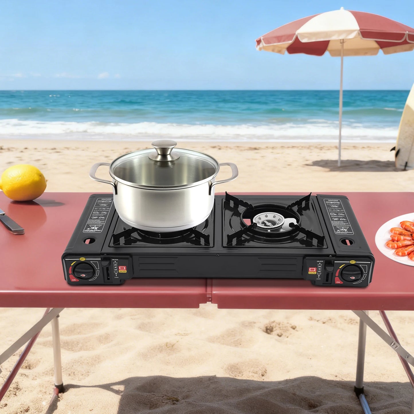 Double Burner Portable Gas Stove 2X2500W With Piezo Ignition Case