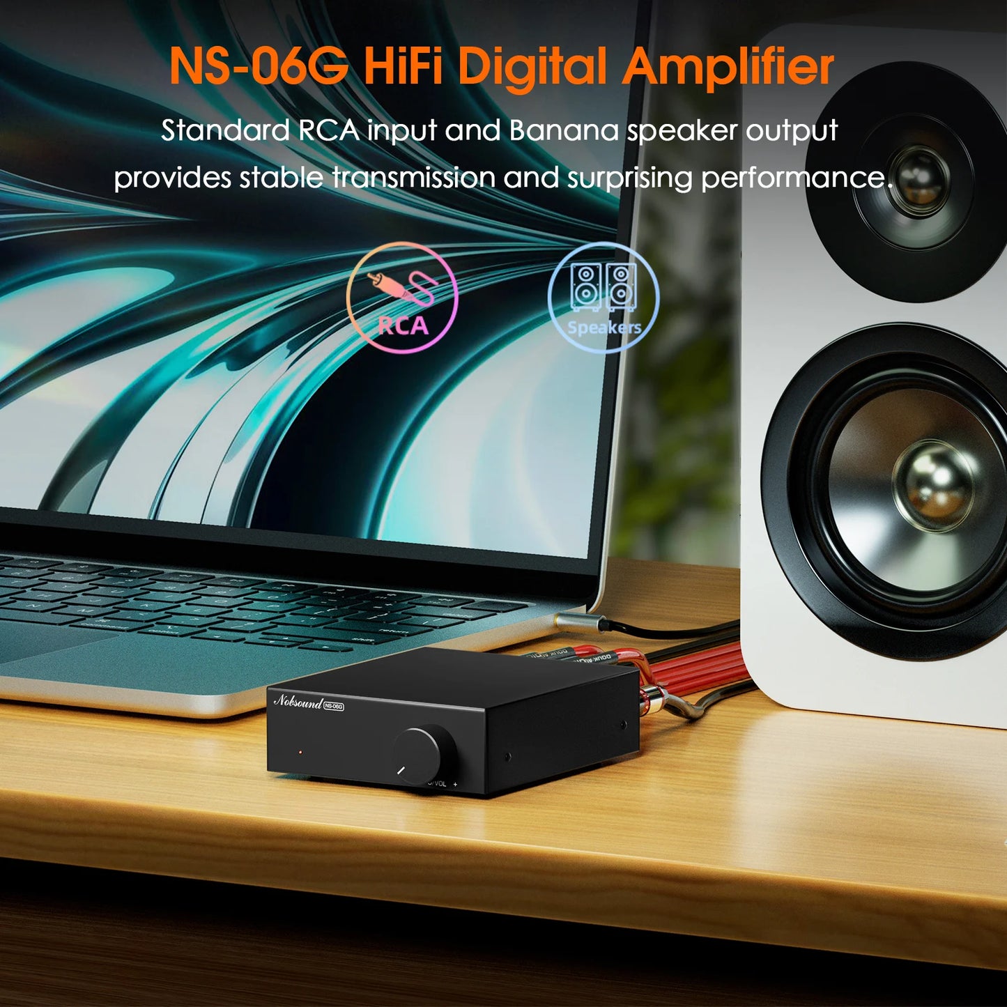 Nobsound NS-06G HiFi TPA3116 Digital Amplifier Home Desk Power Amp 60W×2 with Power Adapter