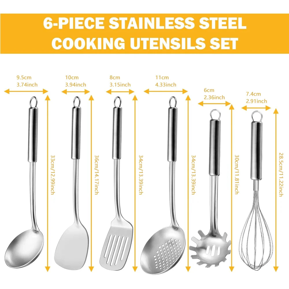 6-Piece Stainless Steel Kitchen Utensils Set With Hanging Handle