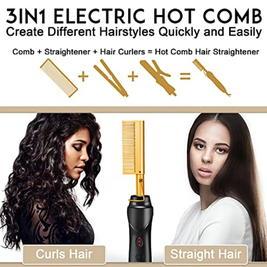 Ceramic Hair Straightener Comb Hot Pressing Brush For Natural Beards