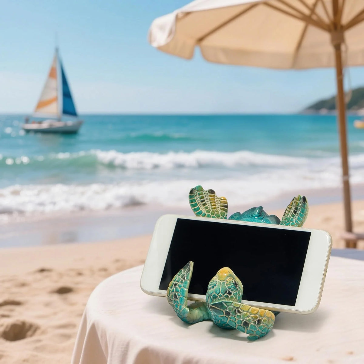 Hodao Resin Sea Turtle Phone Holder Stand Coastal Desk Decor