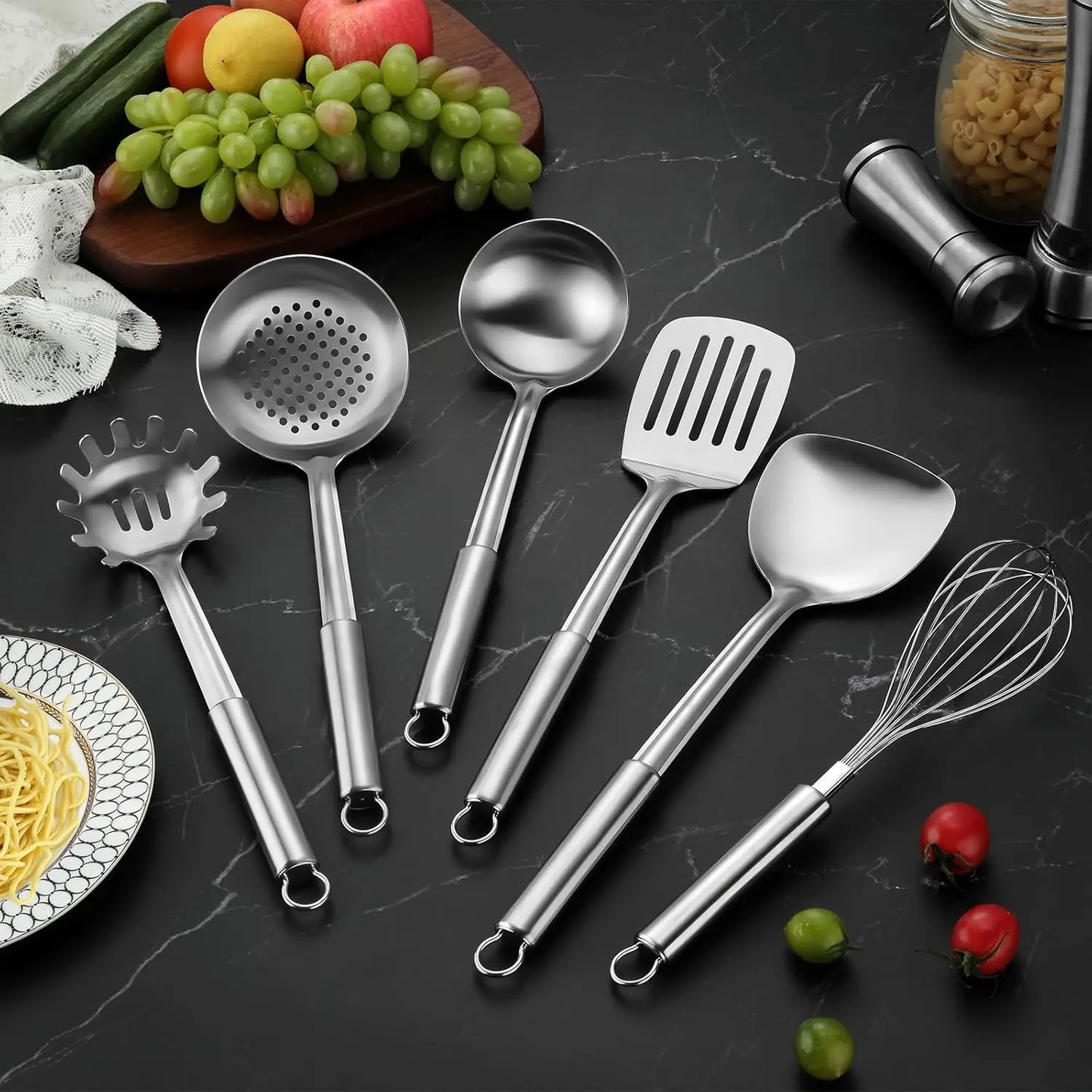 6-Piece Stainless Steel Kitchen Utensils Set With Hanging Handle