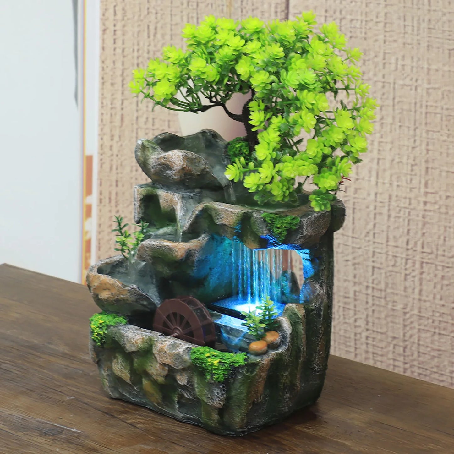 Indoor Resin Waterfall Fountain With Color Changing Led Lights