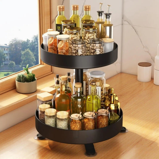 Two Tier Rotating Spice Rack Organizer for Kitchen Counter