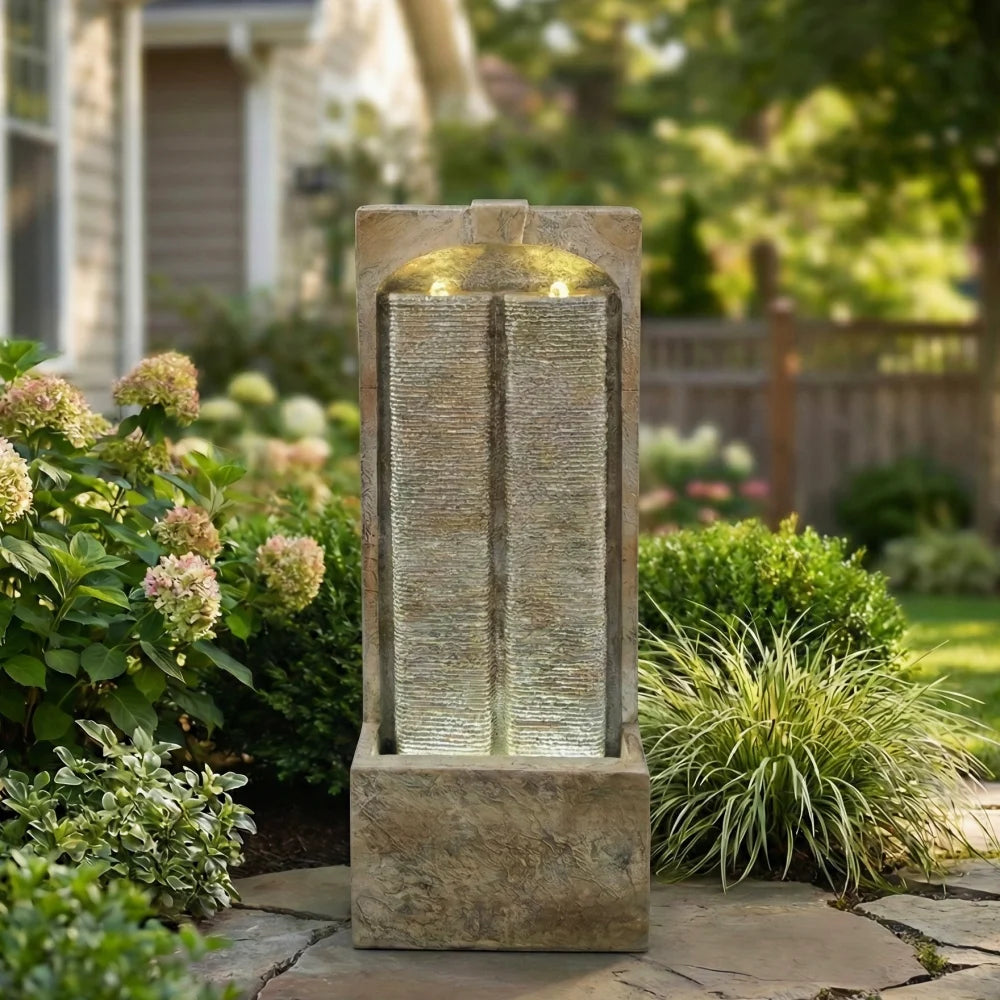 Freestanding Cascading Wall Fountain With Pump Outdoor Water Feature