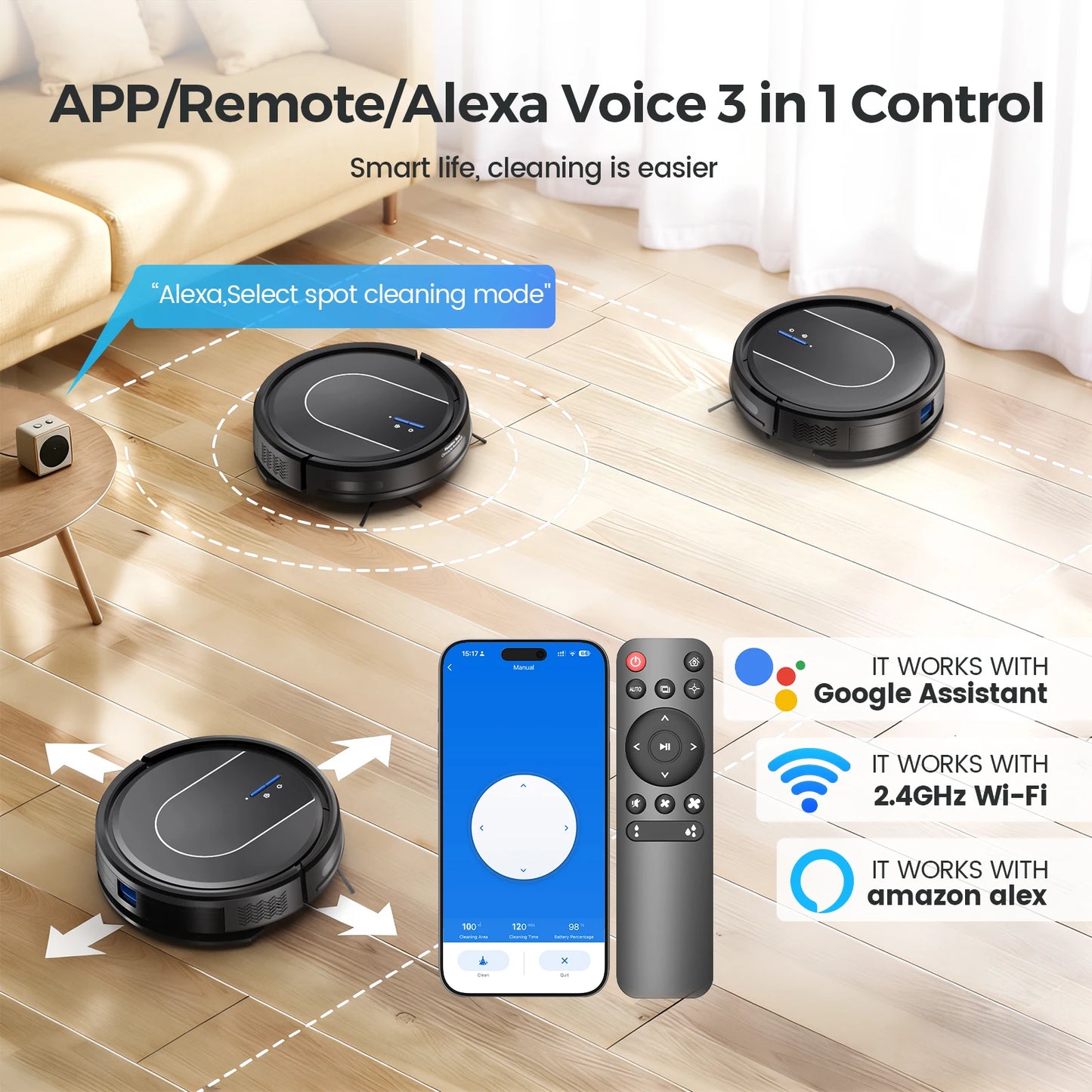 INSE Robot Vacuum Cleaner 3 In 1 Sweep Mop With 5000Pa Suction Alexa WiFi App