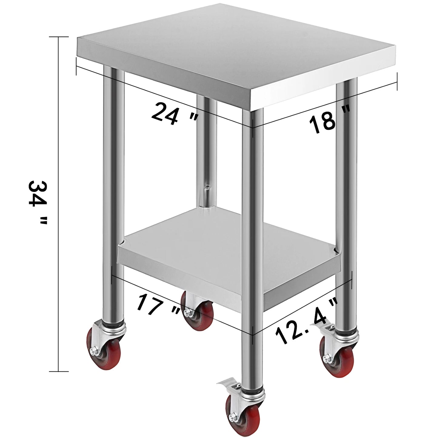 SucceBuy Stainless Steel Kitchen Prep Table With 4 Caster Wheels Backsplash Loads Up to 100KG-300KG for Home Storage Rack Dining