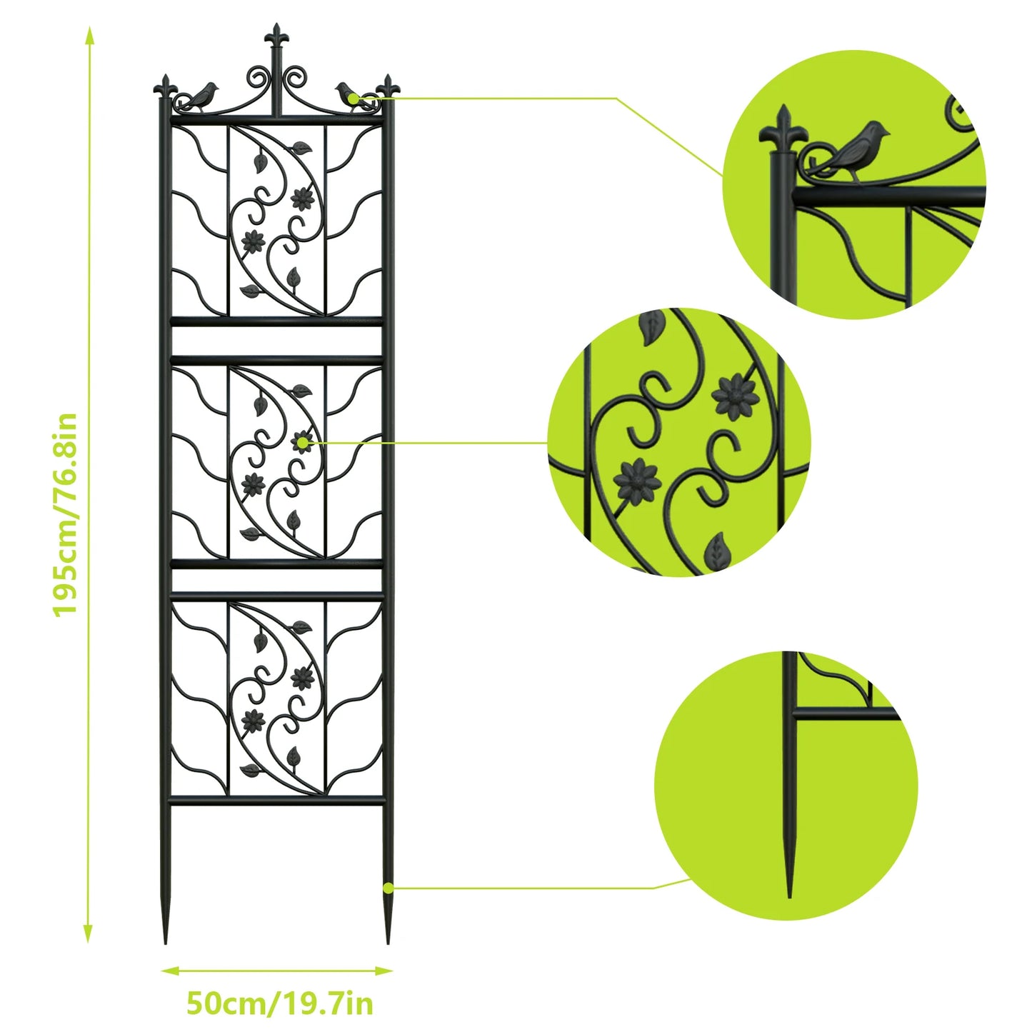 Metal Garden Trellis Bird Leaf Grid Panel Fence 2 Pack