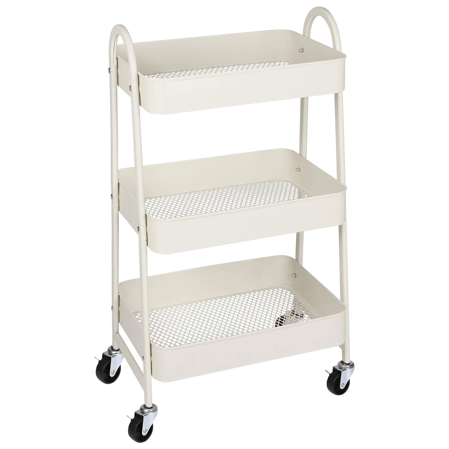 JHK 3 Tier Metal Storage Kitchen Cart With Lockable Wheels Mobile Shelving Unit