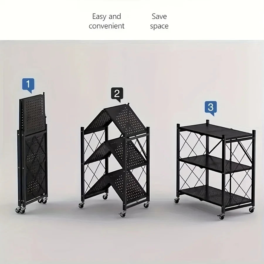 Heavy Duty Foldable Metal Storage Rack On Wheels For Garage Kitchen