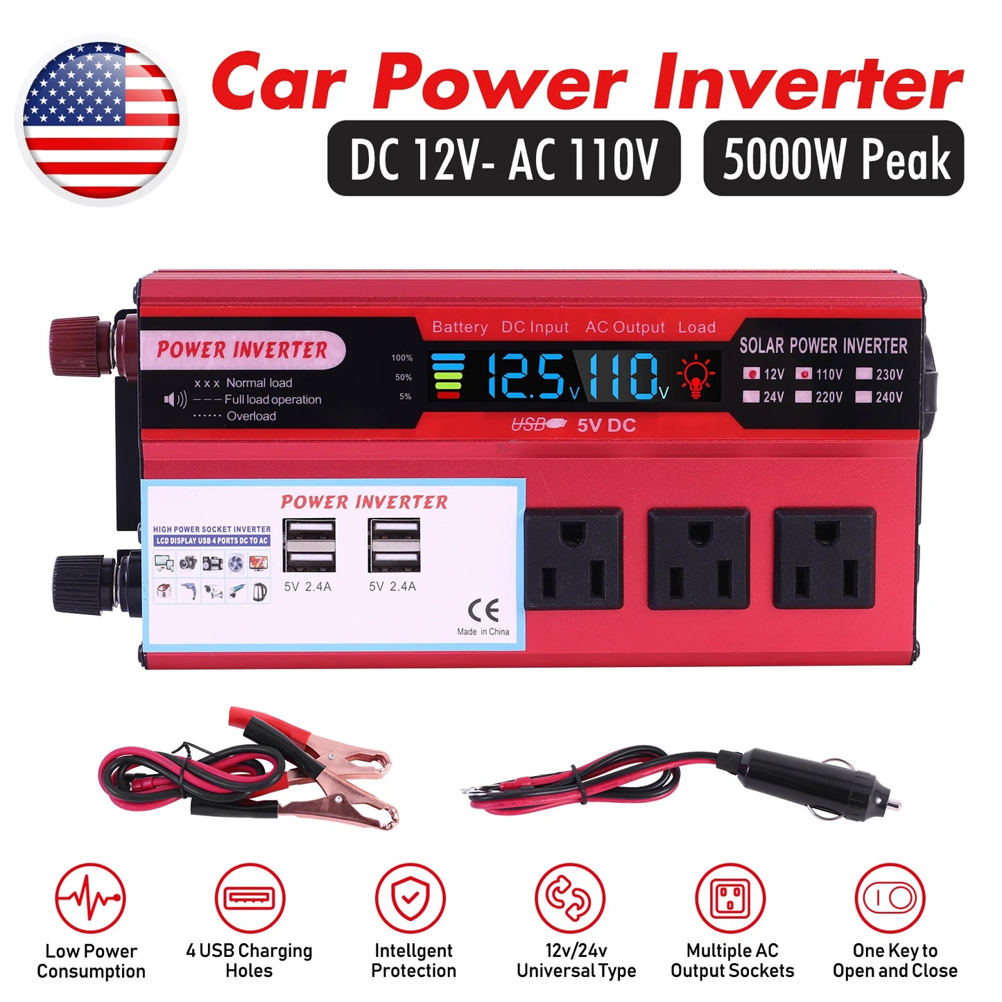 Portable 5000W Car Power Inverter With Pure Sine Wave