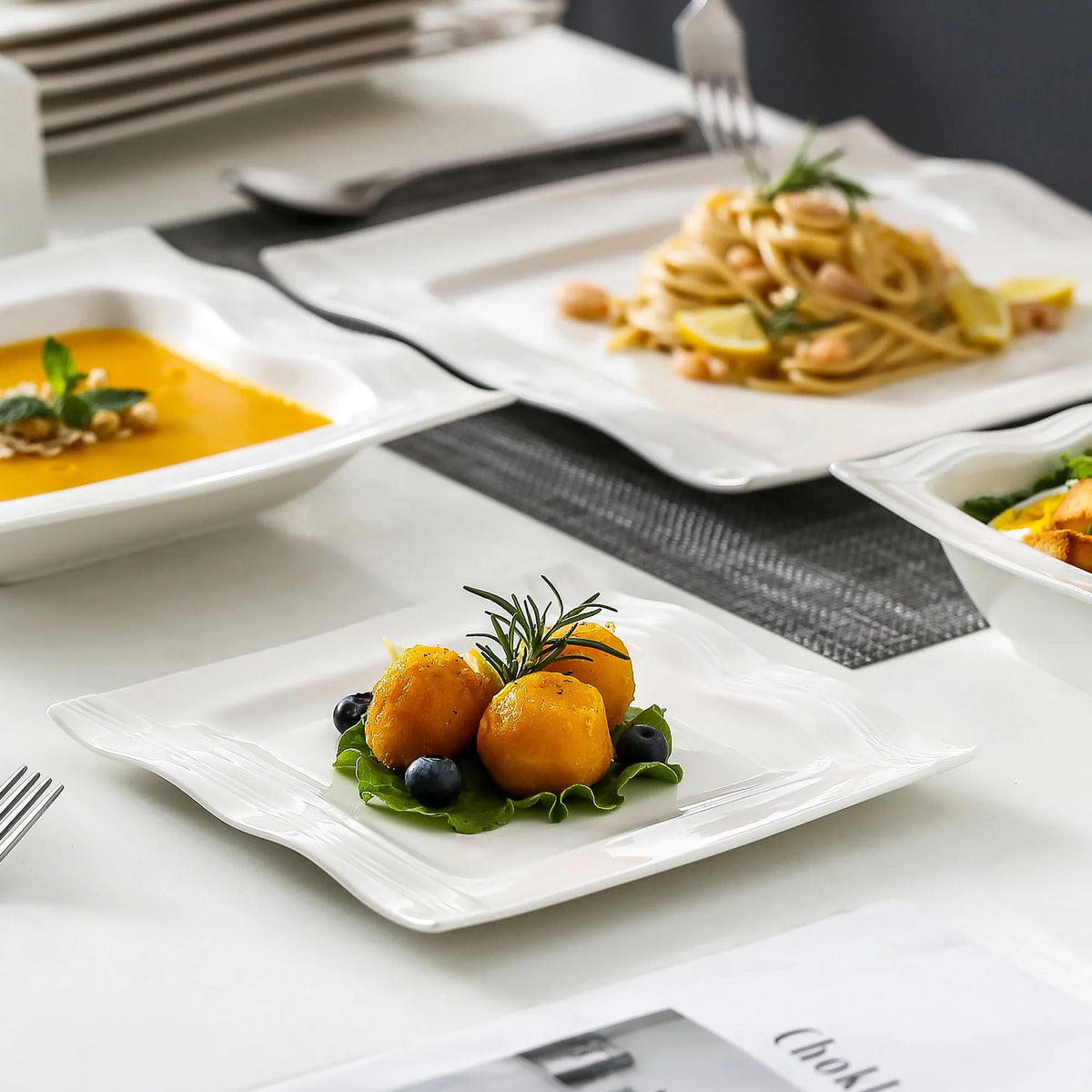 MALACASA Porcelain Dinnerware Set With Plates Bowls Salt Pepper Pots