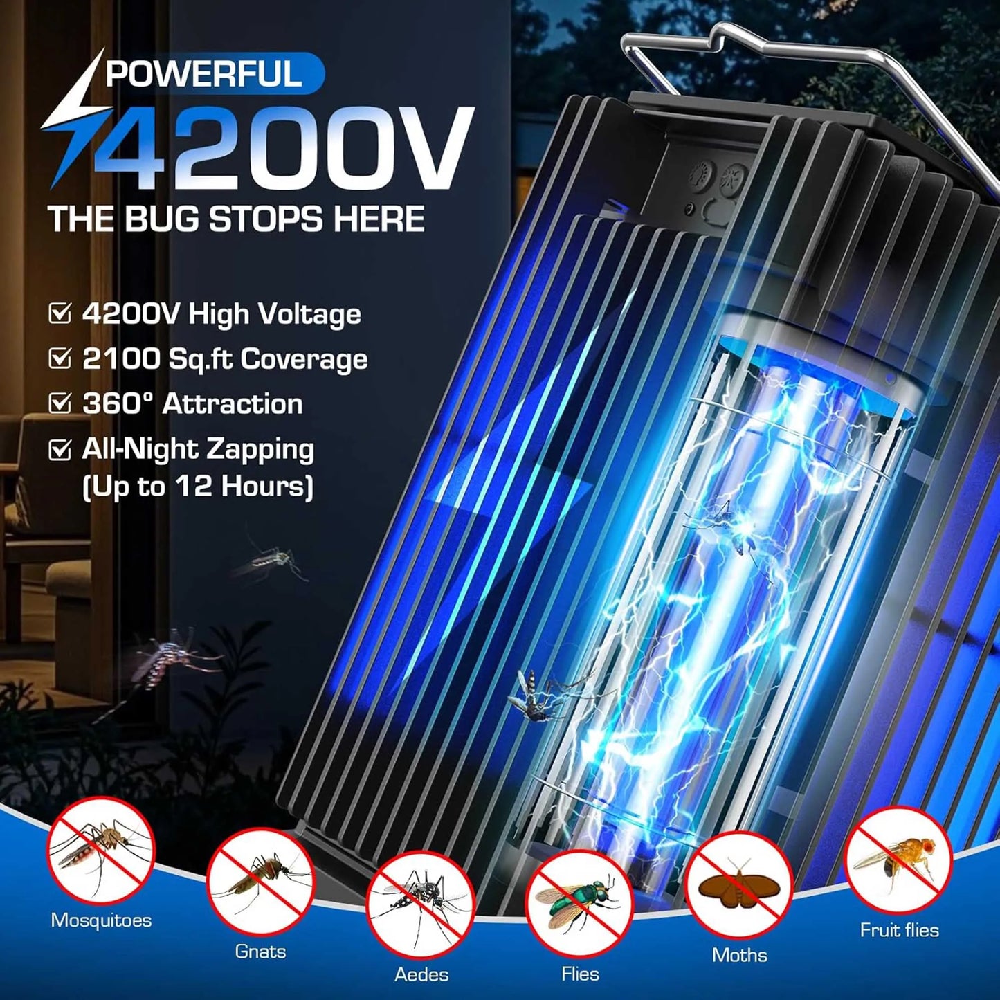 Solar Outdoor Mosquito Zapper Cordless Waterproof With Ground Bracket