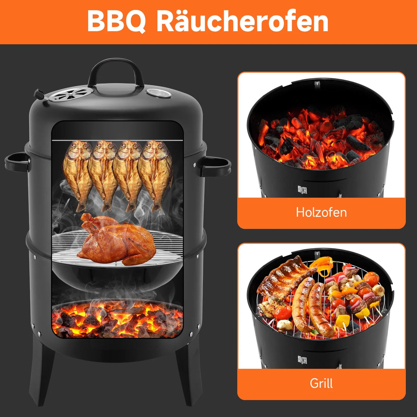 Three In One Smoked Grill Vertical Portable Smoker For Camping