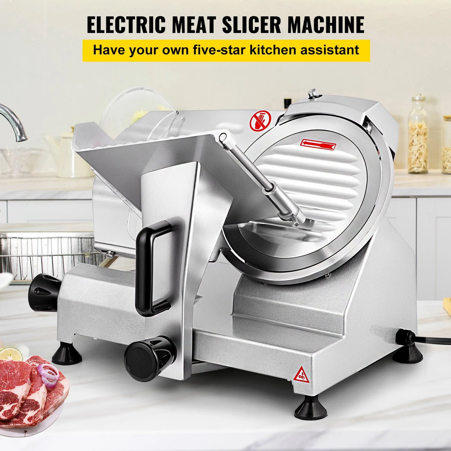 SucceBuy Meat Slicer 8/10inch Carbon Steel Blade Electric Deli Food Slicer Adjustable Thickness Commercial Home Cut Meat Cheese
