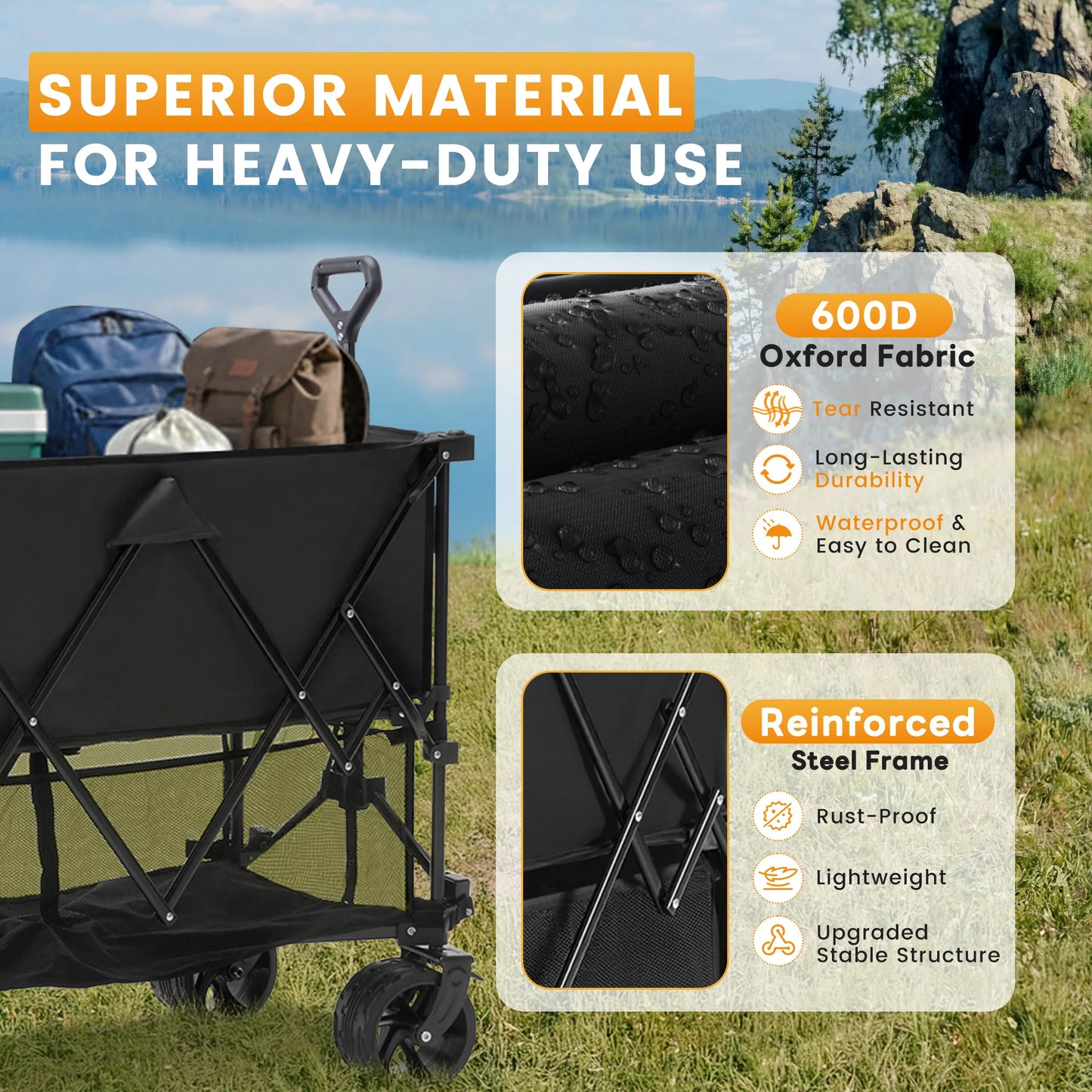 JHK Outdoor Double Decker Wagons Cart 440 Pound Capacity Garden Camping