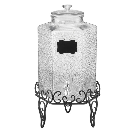 SucceBuy Glass Beverage Dispenser With Metal Stand Spigot