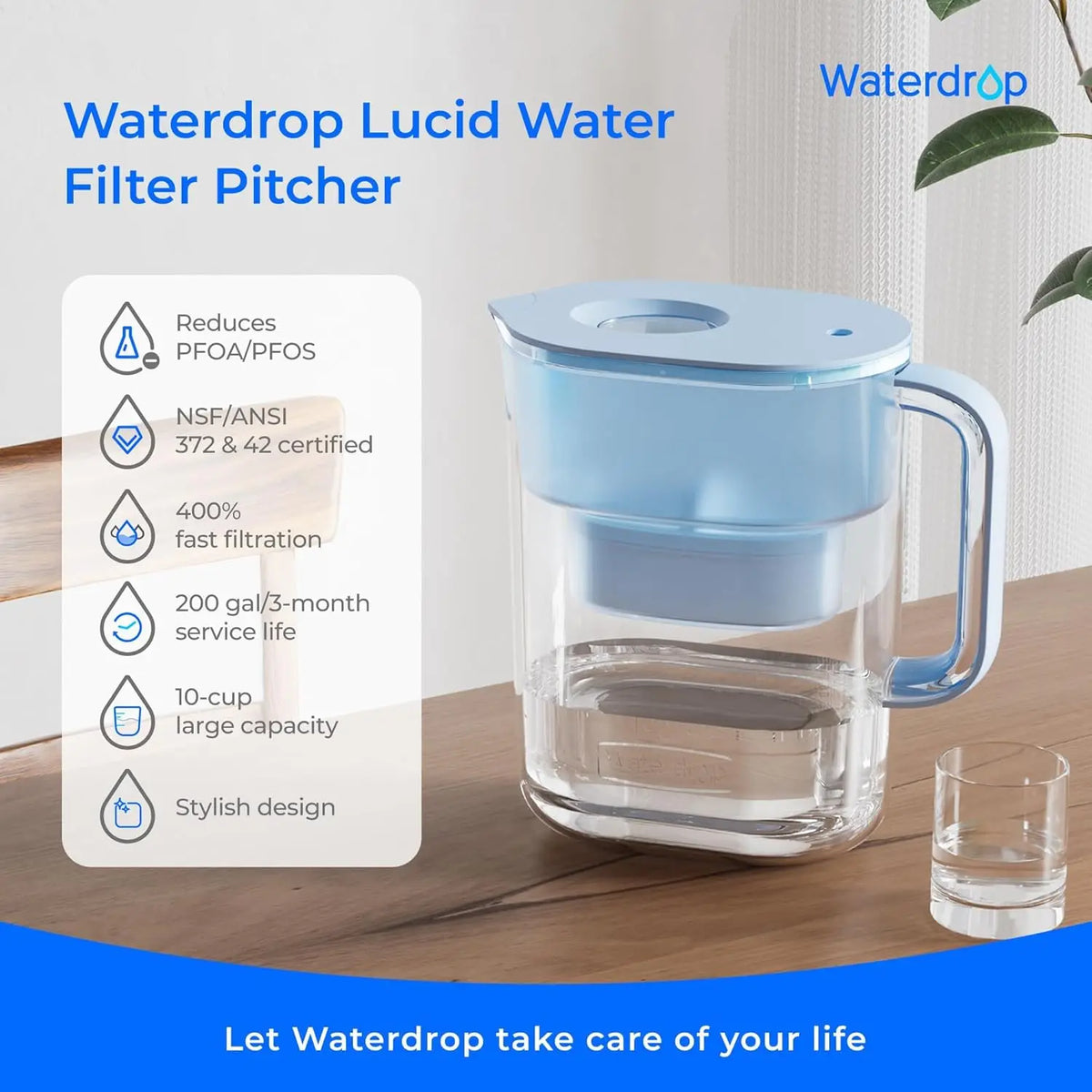 Waterdrop Water Filter Pitcher with Two Long Life Filters
