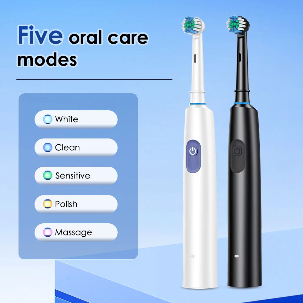 Electric Rechargeable Rotating Toothbrush With Five Modes And Timer