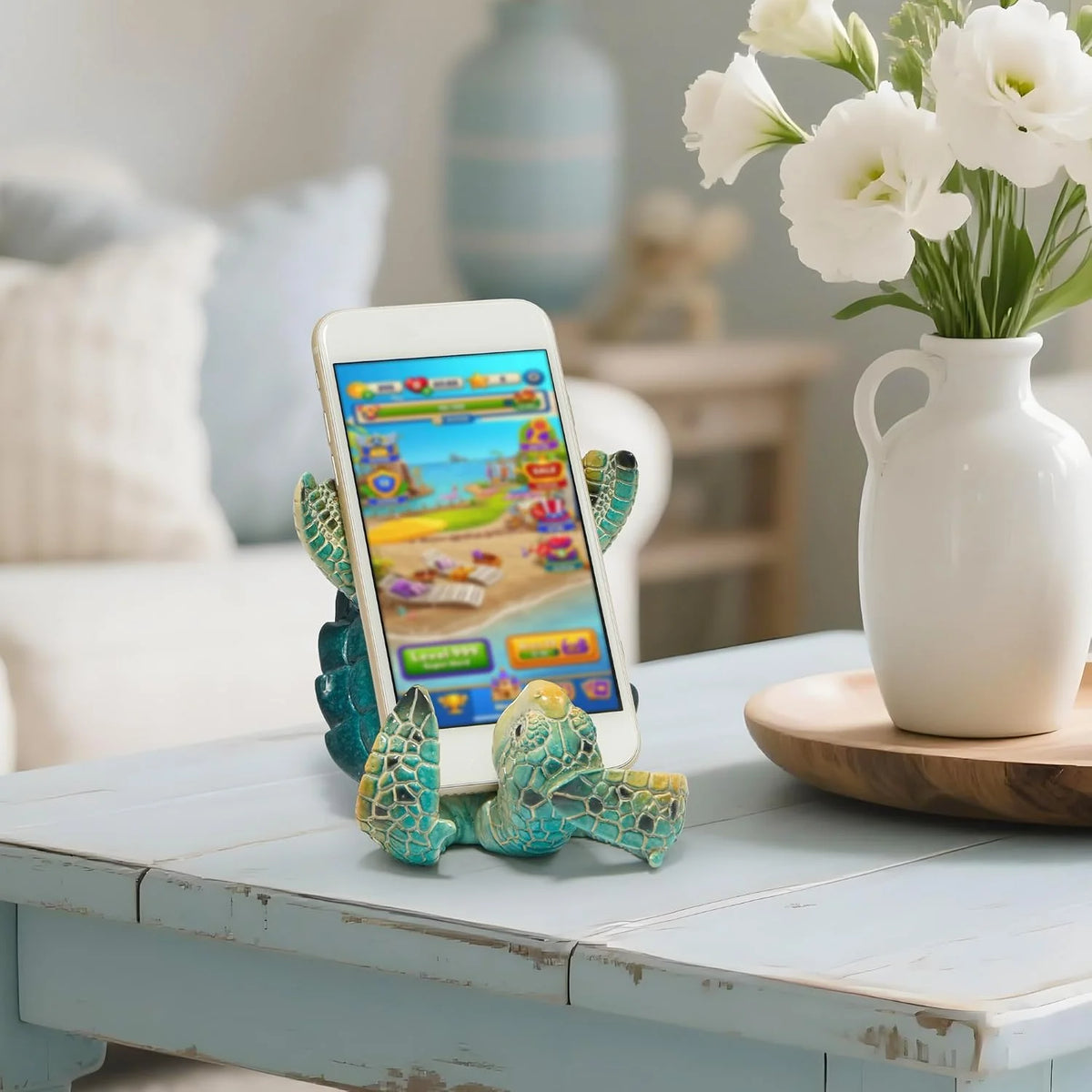 Hodao Resin Sea Turtle Phone Holder Stand Coastal Desk Decor
