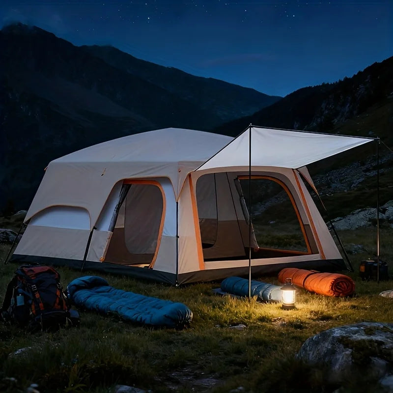 Family Camping Tent With Mosquito Screen And Sunscreen Protection