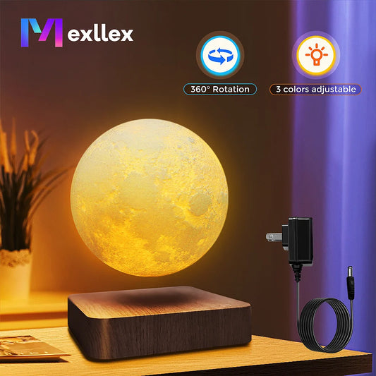 Mexllex Magnetic Floating Moon Lamp With Wooden Base LED Temperatures