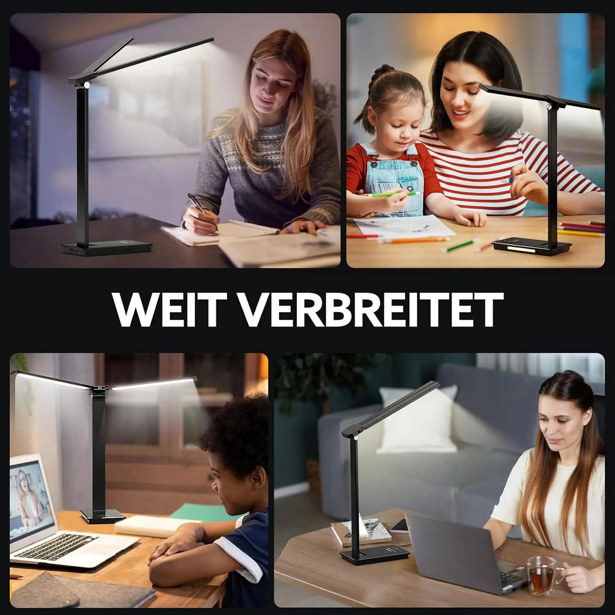 DUMILOO Double Head LED Desk Lamp with USB Charging