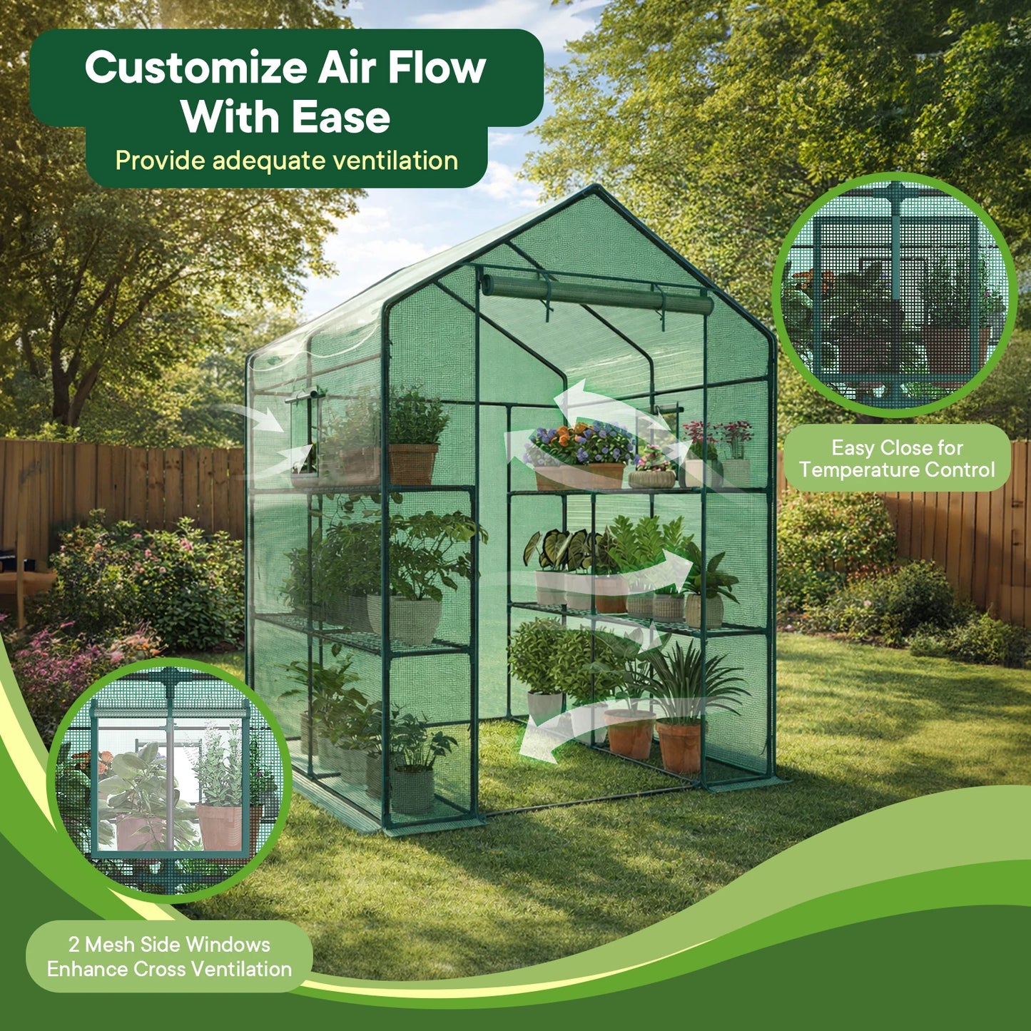 Portable Walk-In Greenhouse With Screen Windows For Outdoor Plants