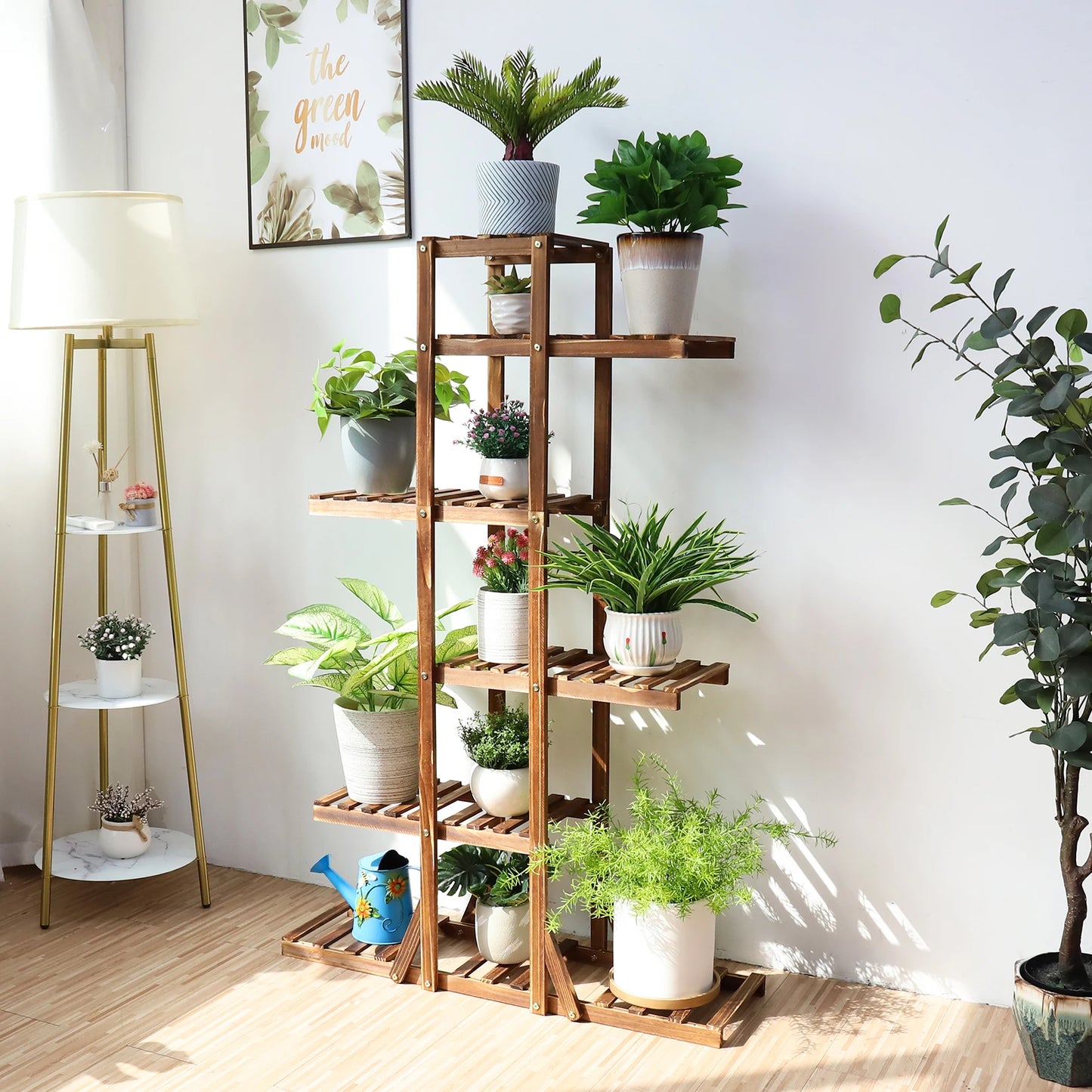 BINGOPAW 6 Tier Wooden Plant Stand Carbonized Display Rack